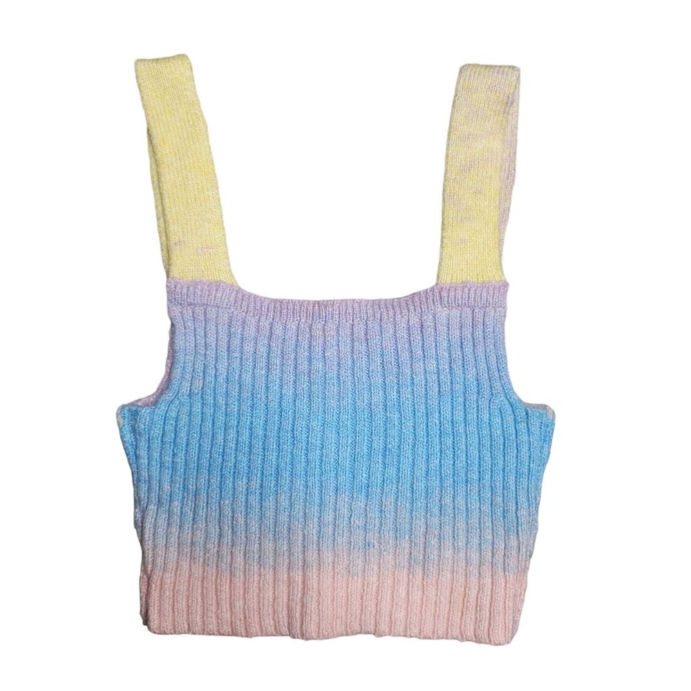 out from under pastel knit crop tank top blue, yellow, purple, orange size XS
